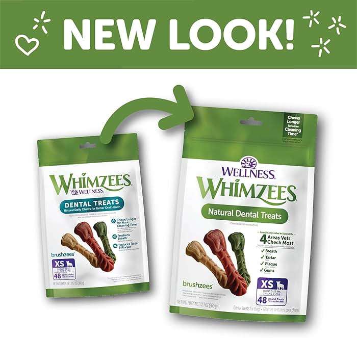 Whimzees Wellness Brushzees Natural Dog Dental Treat, VOHC Accepted Chews, Freshens Breath, Extra-Small Size, 12.7 oz Bag, 48 Count - Image 3