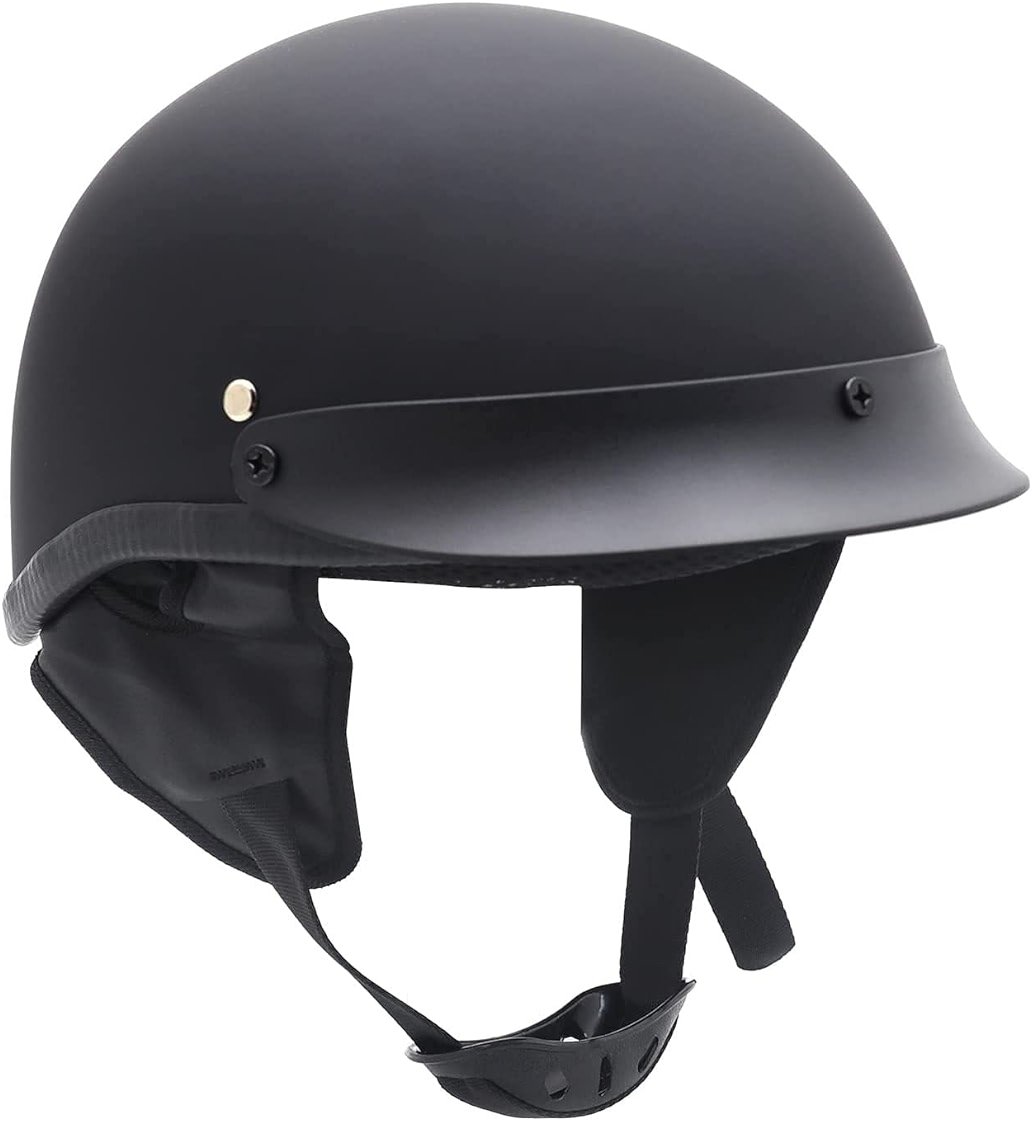 HTTMT MT506-001-L DOT Certified Matte Black Flat Black Compatible with Harley Davidson Half Face Helmet Chopper Cruiser Biker Size L - Product Image