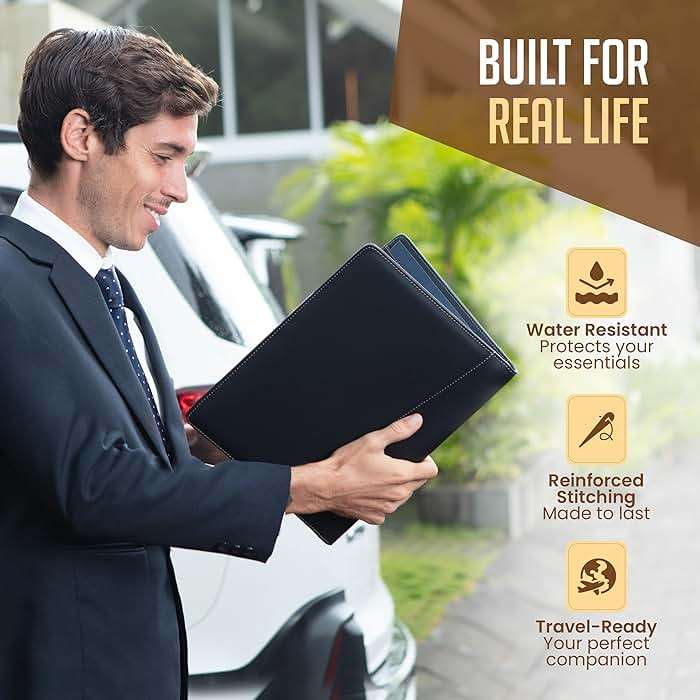 STYLIO Padfolio Portfolio Organizer Binder | Interview Resume Folder, Legal Document, Business Card Holder |w/Letter-Sized Notepad | Handsome Piano Noir Faux Leather Folio Matte Finish, Accent Stitch - Image 4