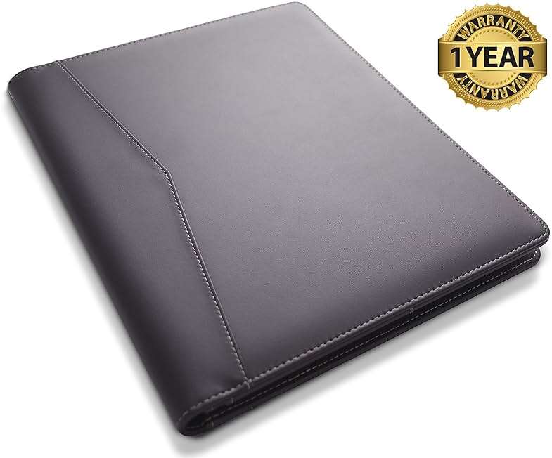 STYLIO Padfolio Portfolio Organizer Binder | Interview Resume Folder, Legal Document, Business Card Holder |w/Letter-Sized Notepad | Handsome Piano Noir Faux Leather Folio Matte Finish, Accent Stitch - Image 8