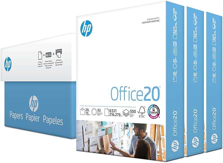 HP Printer Paper | 8.5 x 11 Paper | Office 20 lb | 3 Ream Case - 1500 Sheets | 92 Bright | Made in USA - FSC Certified | 112090C, White - Image 1