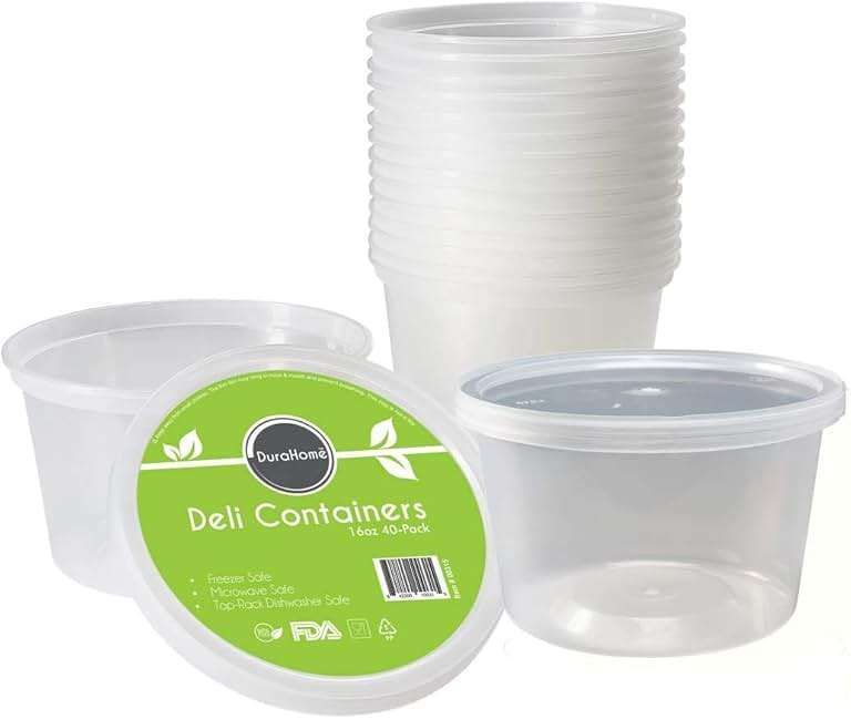 DuraHome - Deli Containers with Lids Leakproof - 40 Pack BPA-Free Plastic Microwaveable Clear Food Storage Container Premium Heavy-Duty Quality, Freezer & Dishwasher Safe (16 oz.) - Image 7