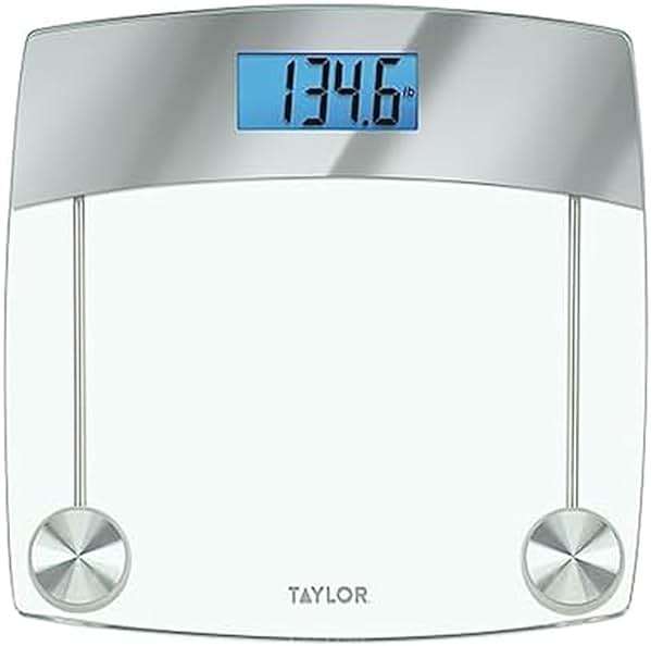 Taylor Digital Scales for Body Weight, Extra High 440 LB Capacity, Unique Blue LCD, Stainless Steel Accents Glass Platform, 12.4 x 12.4 Inches, Clear - Image 1