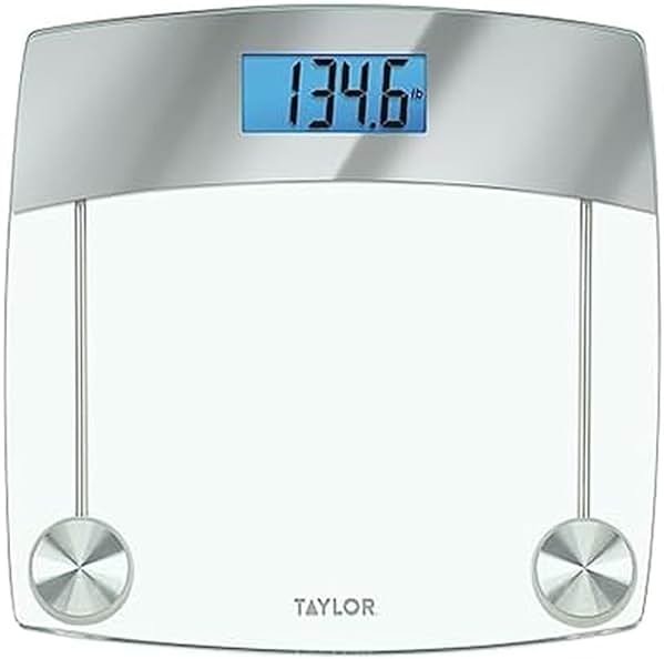Taylor Digital Scales for Body Weight, Extra High 440 LB Capacity, Unique Blue LCD, Stainless Steel Accents Glass Platform, 12.4 x 12.4 Inches, Clear - Product Image