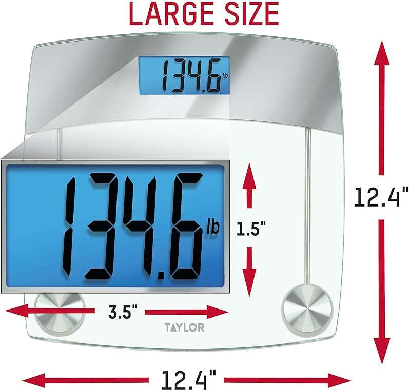 Taylor Digital Scales for Body Weight, Extra High 440 LB Capacity, Unique Blue LCD, Stainless Steel Accents Glass Platform, 12.4 x 12.4 Inches, Clear - Image 8