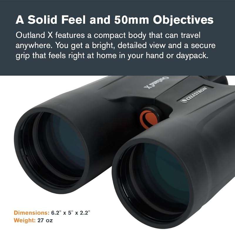 Celestron - Outland X 10x50 Binoculars – Ideal for Birding and Outdoors – 50mm Objective Lenses – 5.6° Field of View – BaK-4 Prisms – Multi-Coated – Waterproof and Fogproof - Image 2