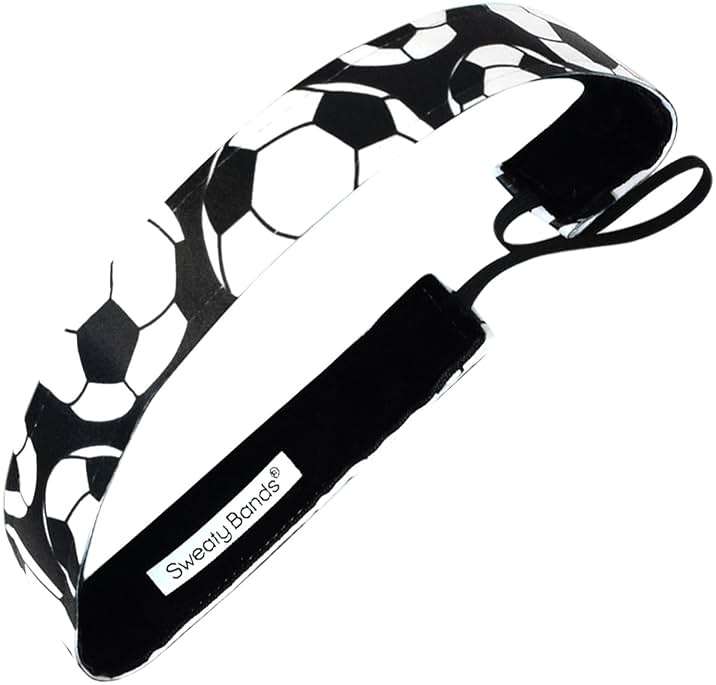 Sweaty Bands Womens Girls Headband - Non-Slip Velvet-Lined Sport Hairband - Soccer Star Black White - Image 1
