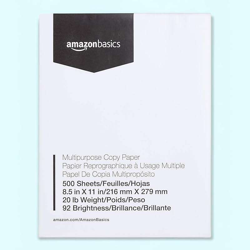 Amazon Basics Multipurpose Copy Printer Paper, 8.5 x 11 Inches, 20 lb, 92 Bright, White, 1 Ream (500 Sheets), Jam-Free - Image 1
