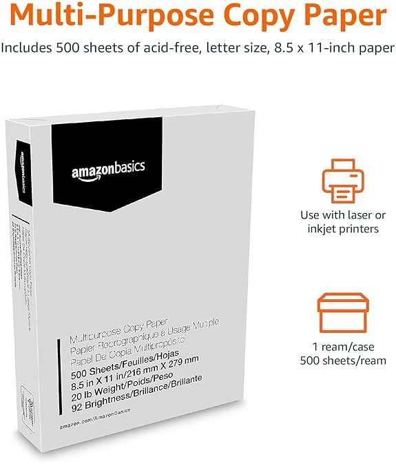 Amazon Basics Multipurpose Copy Printer Paper, 8.5 x 11 Inches, 20 lb, 92 Bright, White, 1 Ream (500 Sheets), Jam-Free - Image 3