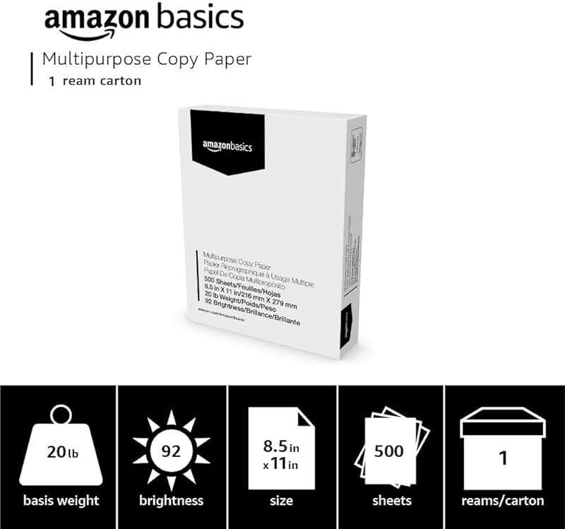 Amazon Basics Multipurpose Copy Printer Paper, 8.5 x 11 Inches, 20 lb, 92 Bright, White, 1 Ream (500 Sheets), Jam-Free - Image 4