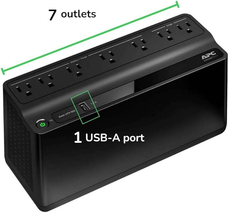APC UPS 600VA / 330W UPS Battery Backup & Surge Protector, 7 Outlets (NEMA 5-15R), USB Charging Port, BE600M1 Uninterruptible Power Supply for Computers, Wi-Fi Routers, and Home Office Electronics - Image 2