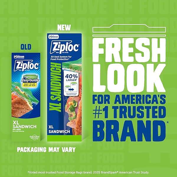 Ziploc XL Sandwich and Snack Bags with EasyGuide Texture, Plastic Storage Bags with Grip 'n Seal Technology, 90 Bags Total - Image 2