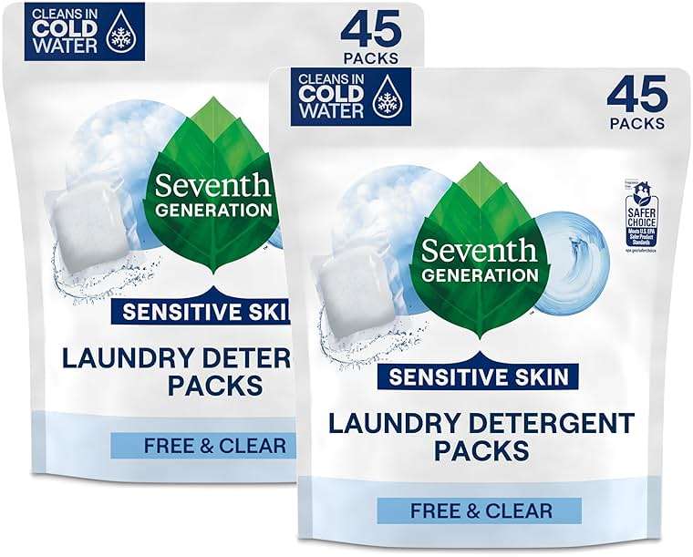 Seventh Generation Laundry Detergent Packs, Free & Clear, 90 Loads (2 pouches, 45 Ct EA) - Image 1