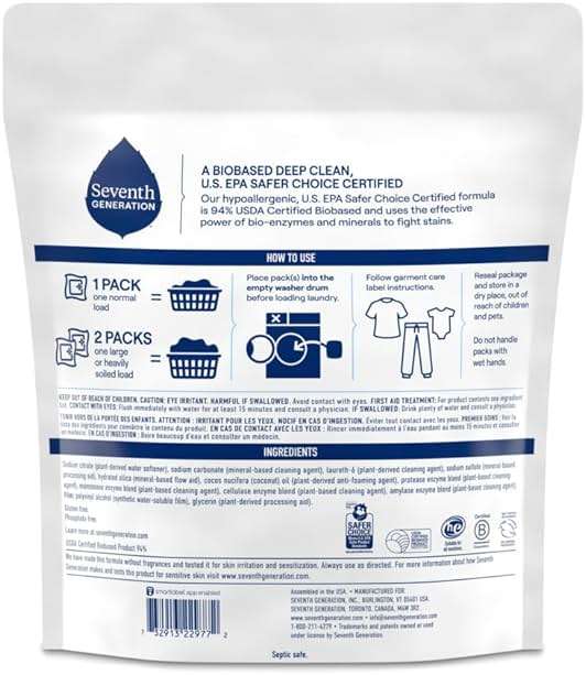 Seventh Generation Laundry Detergent Packs, Free & Clear, 90 Loads (2 pouches, 45 Ct EA) - Image 2