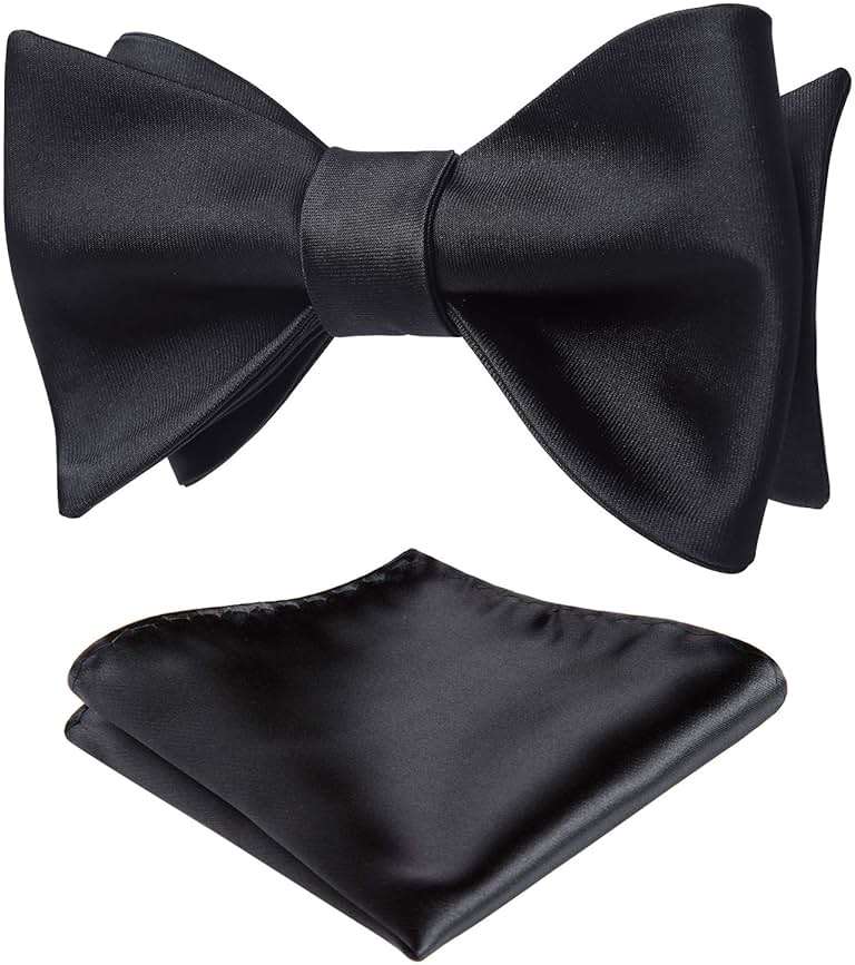 HISDERN Bow Ties for Men Solid Color Self Tie Bow Tie Pocket Square Set Classic Formal Satin Bowties for Tuxedo Wedding Party - Image 1