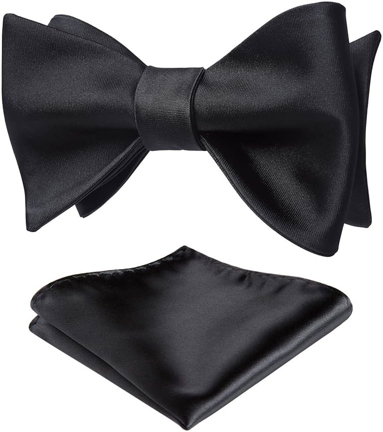 HISDERN Bow Ties for Men Solid Color Self Tie Bow Tie Pocket Square Set Classic Formal Satin Bowties for Tuxedo Wedding Party - Product Image