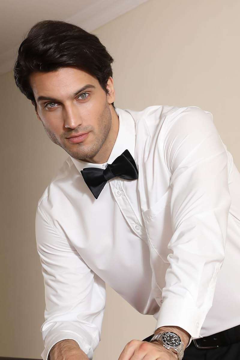 HISDERN Bow Ties for Men Solid Color Self Tie Bow Tie Pocket Square Set Classic Formal Satin Bowties for Tuxedo Wedding Party - Image 3