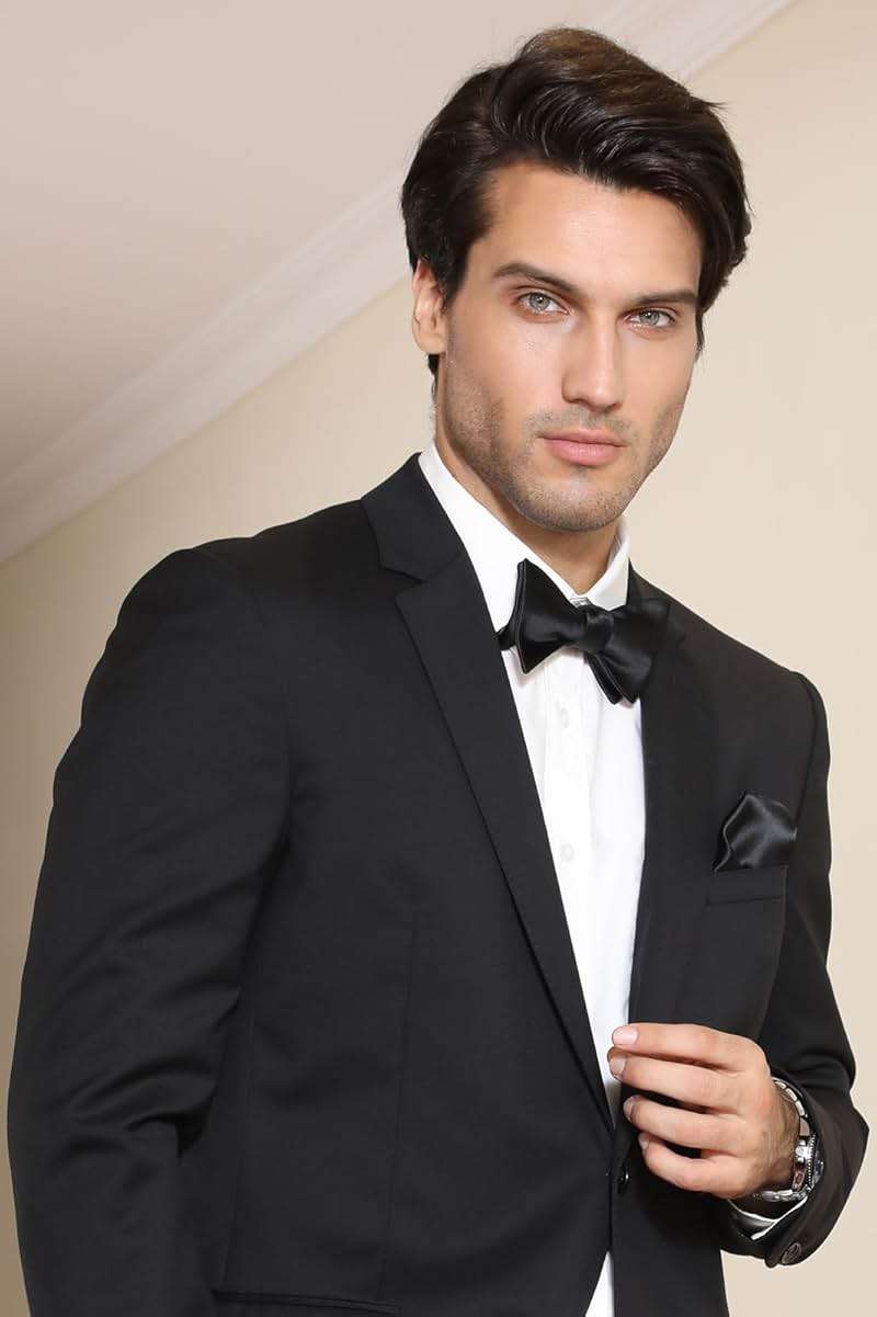 HISDERN Bow Ties for Men Solid Color Self Tie Bow Tie Pocket Square Set Classic Formal Satin Bowties for Tuxedo Wedding Party - Image 5