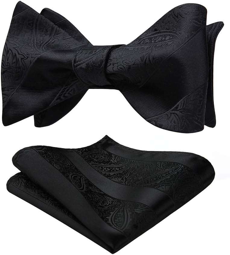 HISDERN Men's Bow Ties Self Tie Woven Satin Pocket Squares Set Formal Tuxedo Floral Paisley Bowties for Wedding Party Prom - Image 1