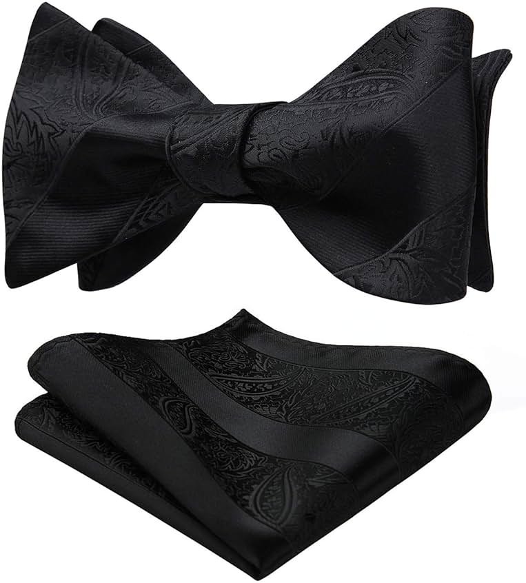 HISDERN Men's Bow Ties Self Tie Woven Satin Pocket Squares Set Formal Tuxedo Floral Paisley Bowties for Wedding Party Prom - Product Image