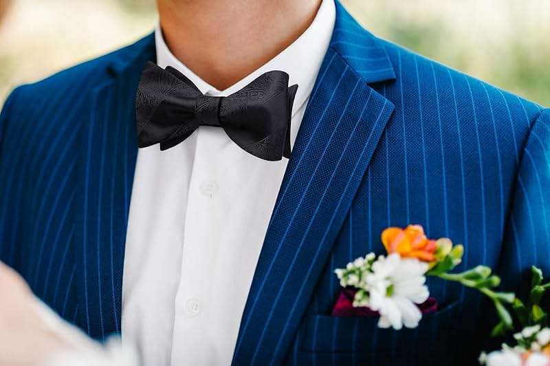HISDERN Men's Bow Ties Self Tie Woven Satin Pocket Squares Set Formal Tuxedo Floral Paisley Bowties for Wedding Party Prom - Image 6