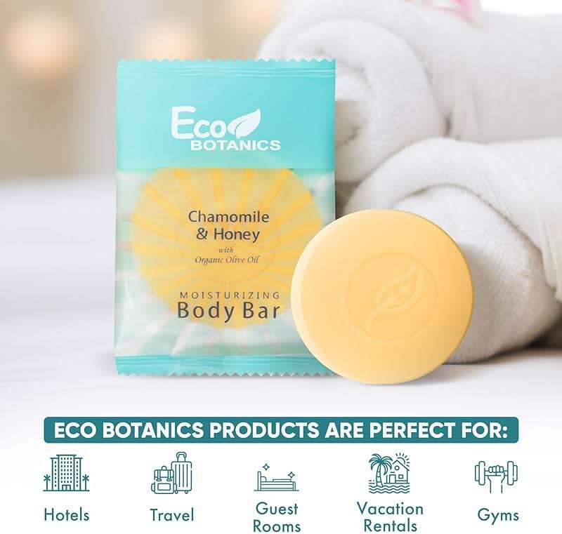 Eco Botanics Travel Size Hotel Body Bar 500 Count 0.89 oz Bottles Guest Amenities for Hotels Vacation Rentals & Short Term Rentals Paraben Free White Tea Scent Infused with Aloe Honey & Olive Oil - Image 2