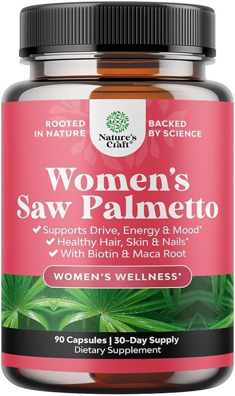 Saw Palmetto for Women 500mg - DHT Blocker for Women 30-Day Supply - Hair Vitamins for Hair Loss Supplement - Saw Palmetto Extract Capsules with Maca Root & Biotin - 90 Count - Product Image