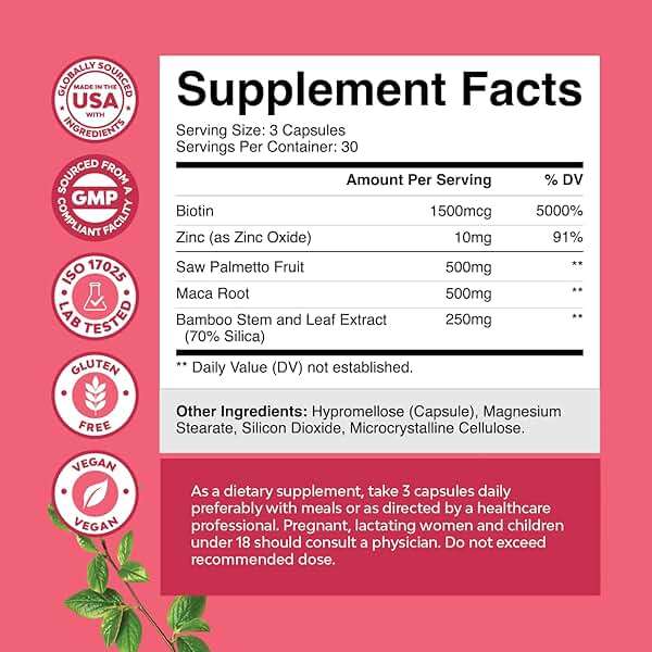 Saw Palmetto for Women 500mg - DHT Blocker for Women 30-Day Supply - Hair Vitamins for Hair Loss Supplement - Saw Palmetto Extract Capsules with Maca Root & Biotin - 90 Count - Image 2