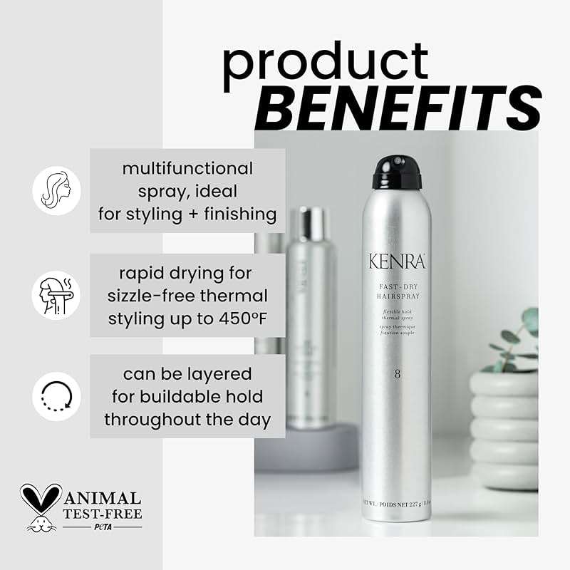 Kenra Fast Dry Hairspray 8 | Flexible Hold Thermal Spray | Multifunctional Spray, Ideal For Both Styling & Finishing | Lightweight, Instant Control | All Hair Types - Image 2