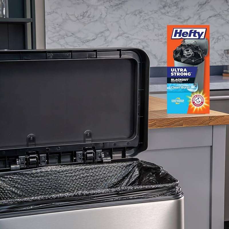 Hefty Ultra Strong 13 Gallon Trash Bags, Black Tall Kitchen Trash Bags 13 Gallon Size, Break Resistant Drawstring Enclosure, Continuous Odor Control, Blackout, Clean Burst Scent, 40 Bags - Image 2