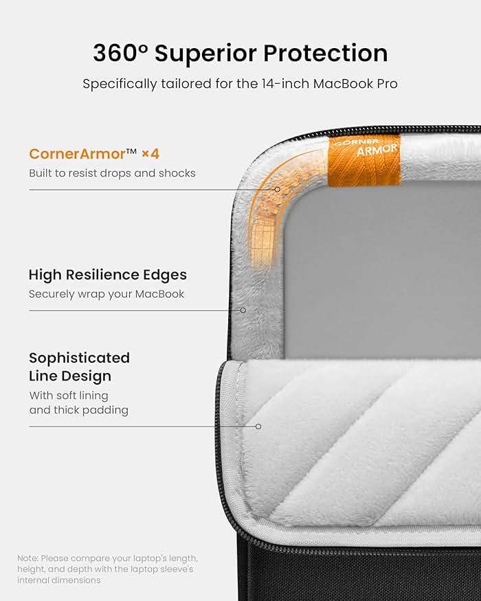 tomtoc 360° Protective Laptop Sleeve for 14-inch New MacBook Pro M5 Pro/Max (2026) A3426 A3427 A3434 M4/M3/M2/M1 A3112 A3401 A3185, Water-Resistant Laptop Case Fits Dell XPS 14 & 13.8" Surface Laptop - Image 4