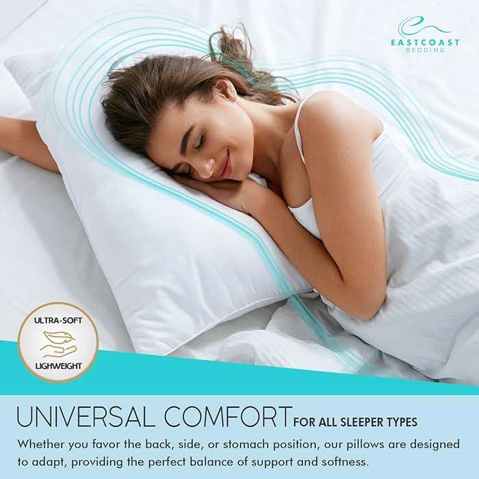 East Coast Bedding 100% White Down Pillow, No Feathers, 600 Fill Power, 400 Thread Count Cotton Shell, Firm Loft, King 20x36, 2 Pack - Image 5
