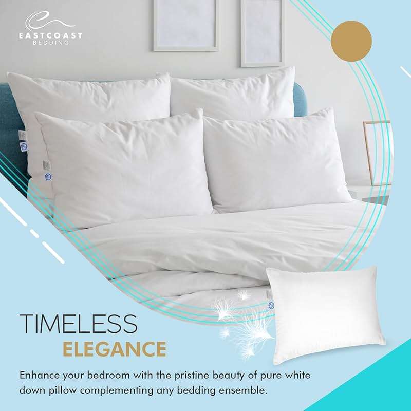 East Coast Bedding 100% White Down Pillow, No Feathers, 600 Fill Power, 400 Thread Count Cotton Shell, Firm Loft, King 20x36, 2 Pack - Image 6