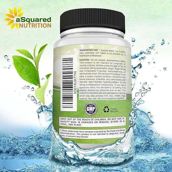 aSquared Nutrition Green Tea Extract with EGCG – 180 Capsules – 500mg per Capsule – 75% Polyphenols, 45% EGCG – Antioxidant Support, Heart Health, Natural Detox – Low Caffeine Supplement - Image 7