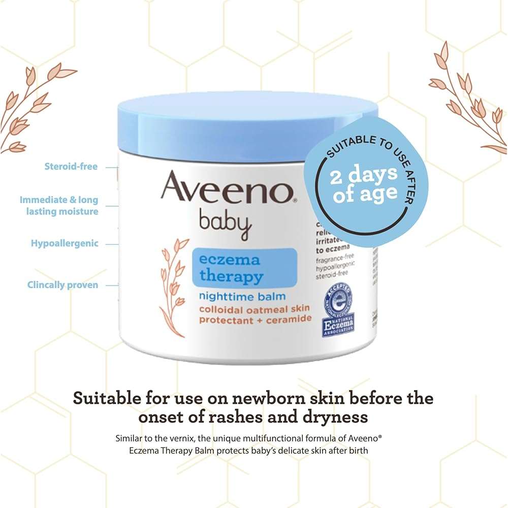 Aveeno Baby Eczema Therapy Nighttime Body Balm, Moisturizing Eczema Balm for Babies with Colloidal Oat & Ceramide, Soothes Dry, Itchy Skin, Hypoallergenic, Fragrance & Steroid Free, 11 oz - Image 5