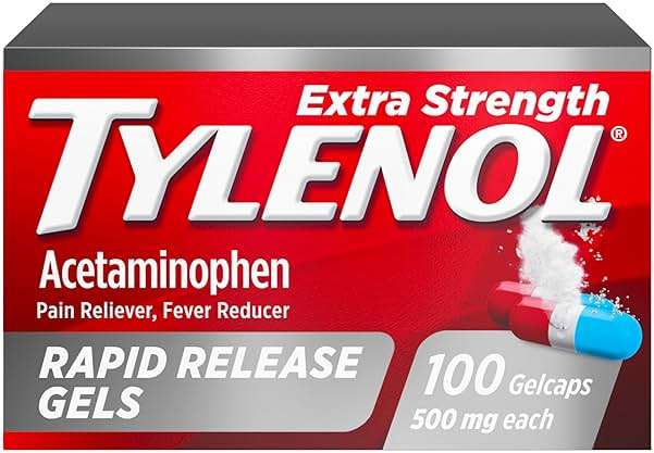 Tylenol Rapid Release Extra Strength Gelcaps, Acetaminophen 500 mg per Gel, Laser Drilled Holes Allow Fast, Strong Pain Relief, Fever Reducer, Gentle on Stomach, 100 Count Size - Image 1
