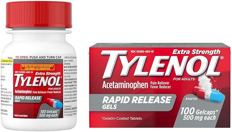 Tylenol Rapid Release Extra Strength Gelcaps, Acetaminophen 500 mg per Gel, Laser Drilled Holes Allow Fast, Strong Pain Relief, Fever Reducer, Gentle on Stomach, 100 Count Size - Image 9