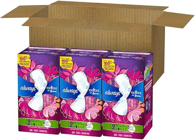 Always Radiant Feminine Pads for Women, Flexfoam Pads with Wings, Size 2, Heavy Absorbency, Lightly Scented, 78 Count (3 Packs of 26) - Image 11