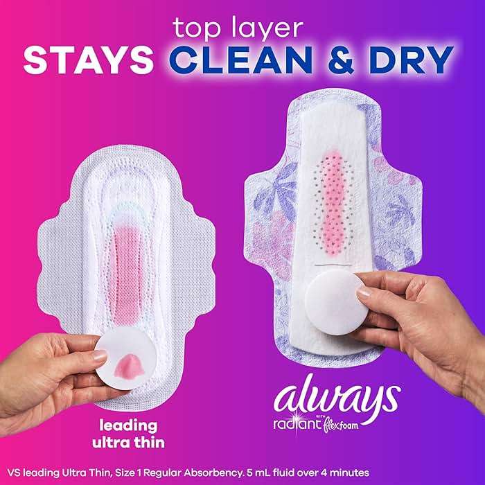 Always Radiant Feminine Pads for Women, Flexfoam Pads with Wings, Size 2, Heavy Absorbency, Lightly Scented, 78 Count (3 Packs of 26) - Image 4