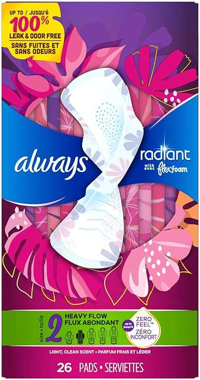 Always Radiant Feminine Pads for Women, Flexfoam Pads with Wings, Size 2, Heavy Absorbency, Lightly Scented, 78 Count (3 Packs of 26) - Image 10