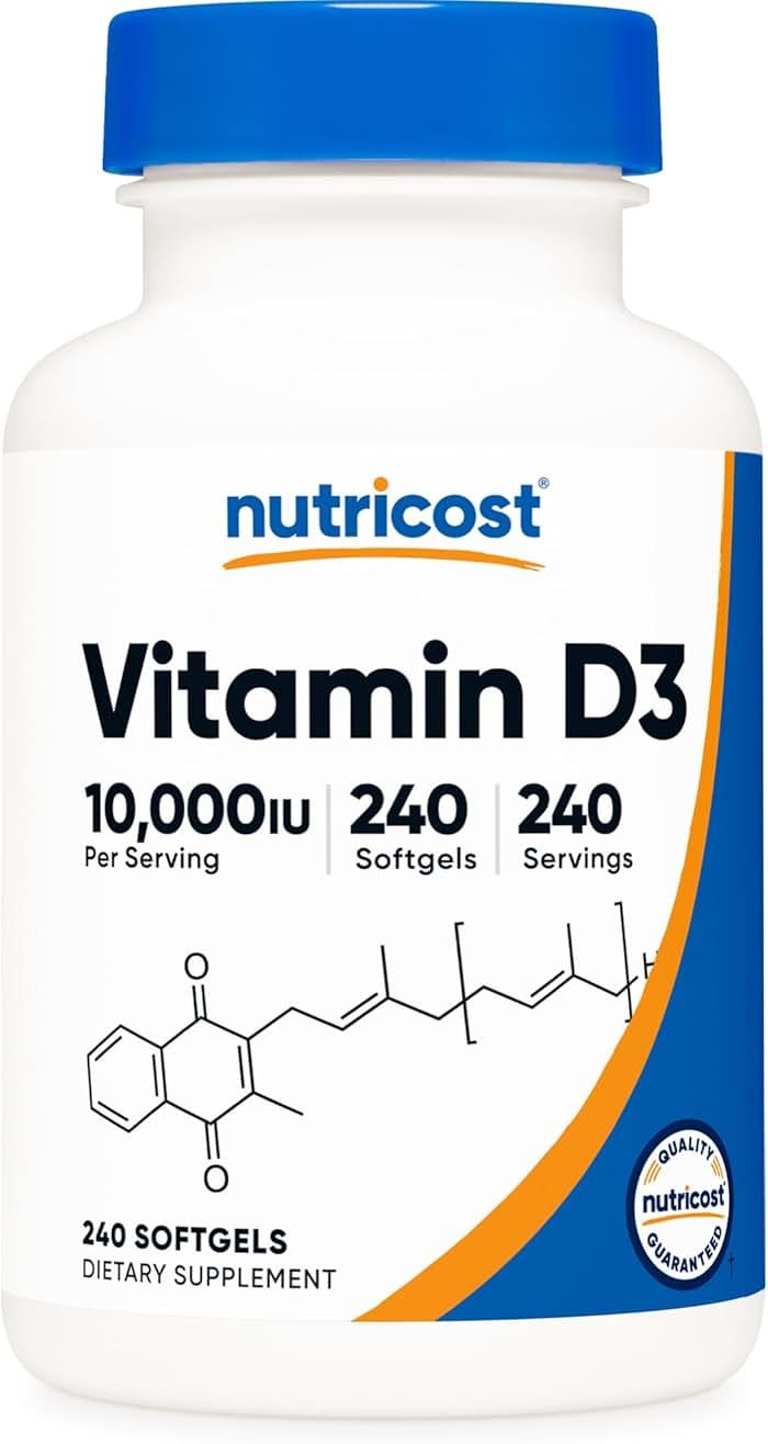 Nutricost Vitamin D3 10,000 IU, 240 Softgel Capsules - Potent, Non-GMO, Gluten Free Vitamin D - Product Image
