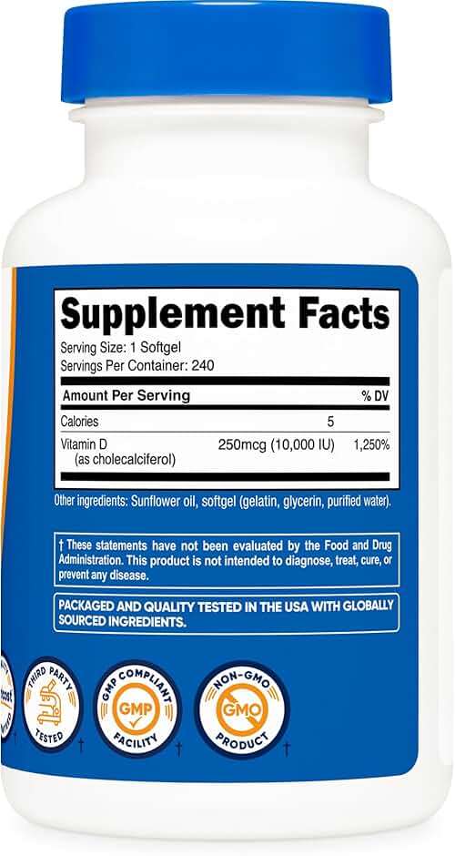 Nutricost Vitamin D3 10,000 IU, 240 Softgel Capsules - Potent, Non-GMO, Gluten Free Vitamin D - Image 5