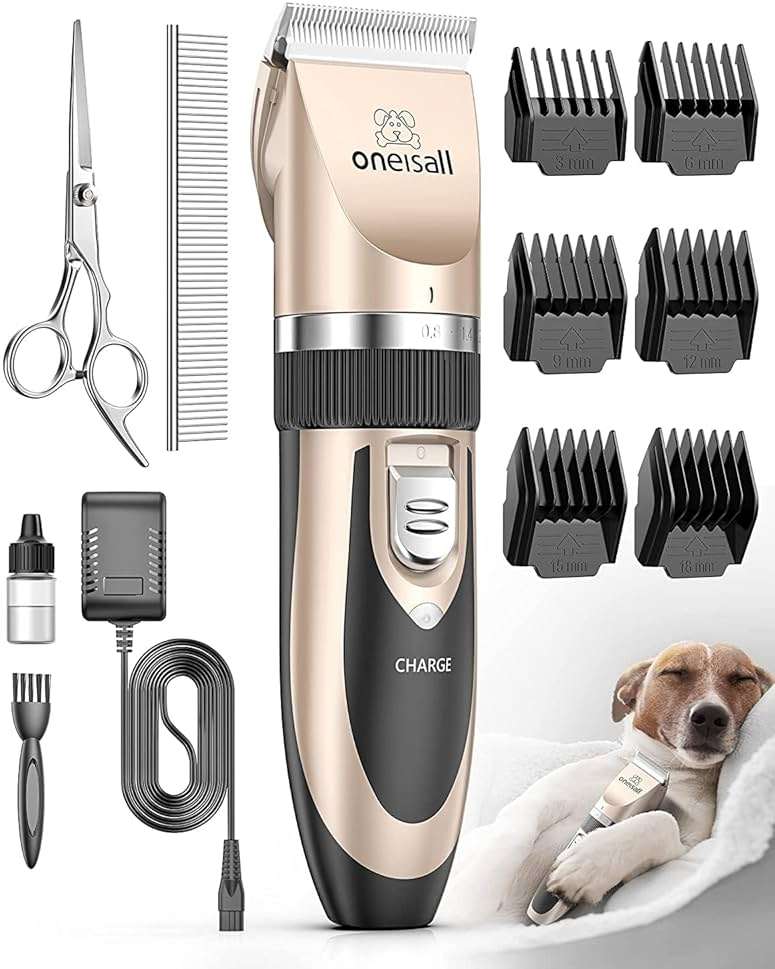 oneisall Dog Clippers Low Noise, Dog Grooming Kit with Rechargeable, Pet Shaver Cordless Electric Quiet Hair Clipper Set for Dogs Cats Pets(Gold) - Image 1