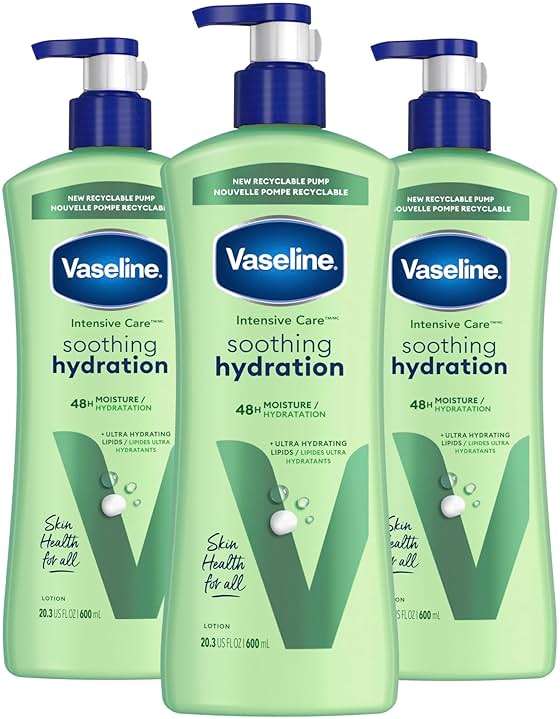Vaseline Intensive Care Body Lotion for Dry Skin Soothing Hydration Lotion Made with Ultra-Hydrating Lipids + 1% Aloe Vera Extract to Refresh Dehydrated Skin 20.3 oz, Pack of 3 (packaging May Vary) - Image 1