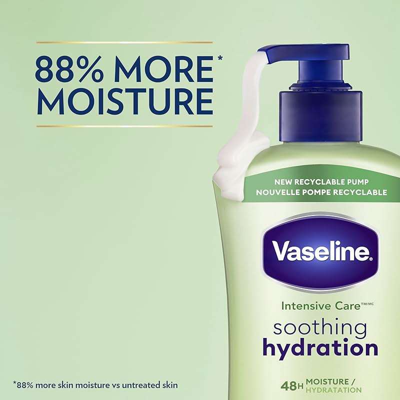 Vaseline Intensive Care Body Lotion for Dry Skin Soothing Hydration Lotion Made with Ultra-Hydrating Lipids + 1% Aloe Vera Extract to Refresh Dehydrated Skin 20.3 oz, Pack of 3 (packaging May Vary) - Image 6