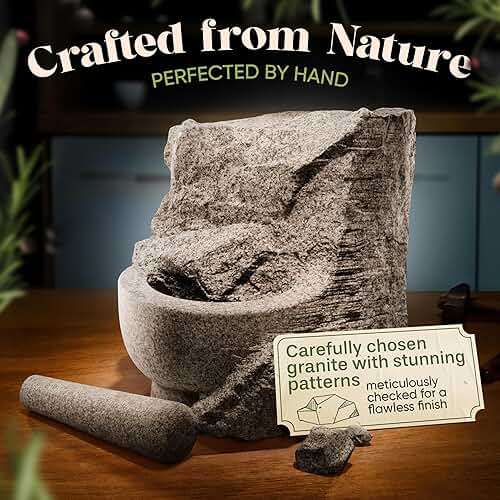 ChefSofi Mortar and Pestle Set - 6 Inch - 2 Cup Capacity - Unpolished Heavy Granite for Enhanced Performance and Organic Appearance - Included: Anti-Scratch Protector - Image 5