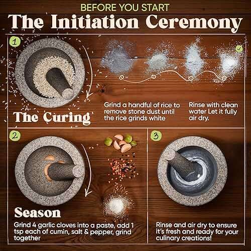 ChefSofi Mortar and Pestle Set - 6 Inch - 2 Cup Capacity - Unpolished Heavy Granite for Enhanced Performance and Organic Appearance - Included: Anti-Scratch Protector - Image 7