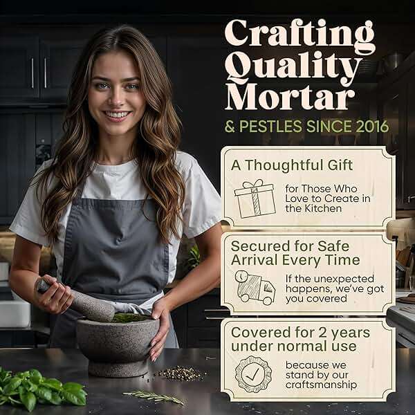 ChefSofi Mortar and Pestle Set - 6 Inch - 2 Cup Capacity - Unpolished Heavy Granite for Enhanced Performance and Organic Appearance - Included: Anti-Scratch Protector - Image 8