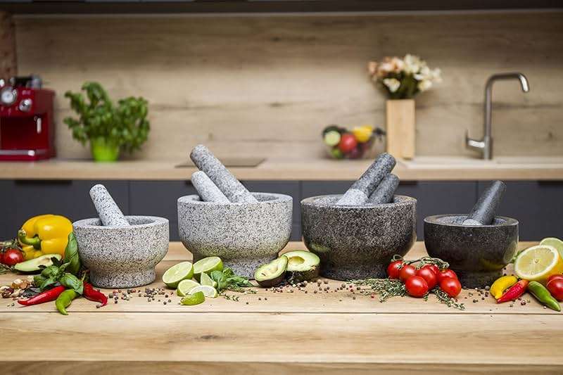 ChefSofi Mortar and Pestle Set - 6 Inch - 2 Cup Capacity - Unpolished Heavy Granite for Enhanced Performance and Organic Appearance - Included: Anti-Scratch Protector - Image 9