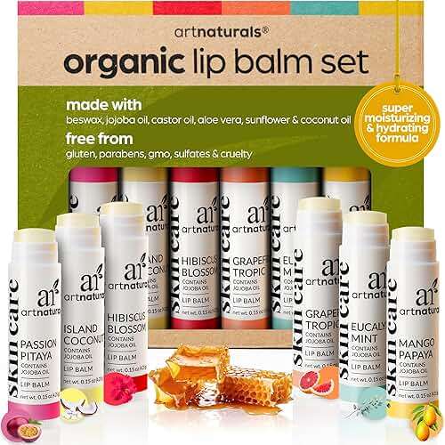 ArtNaturals Beeswax Lip Balm Gift Set – 6 Pack Assorted Flavors with Coconut Oil, Aloe & Jojoba Oil – Hydrating, Nourishing, Natural Lip Care - Image 1